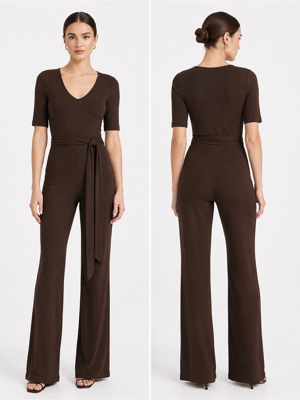 NWOT Studio Chocolate Brown Tie-Waist Wide-Leg Jumpsuit XS
